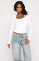 Serenade Her Ribbed Long Sleeve Top White