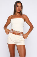 Sweet As Me Strapless Fringe Top Coconut