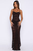 Tell Me I'm Pretty Lace Maxi Dress Chocolate
