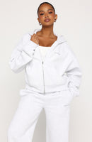 Test Drive Boxy Zip Front Hoodie Grey Marle