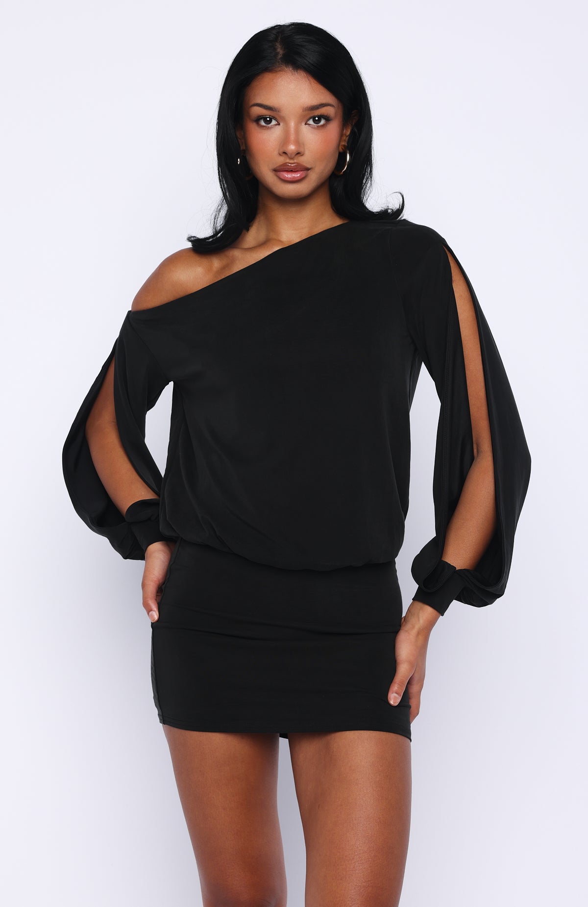 The Duchess Long Sleeve Mini Dress Black | White Fox Boutique UK