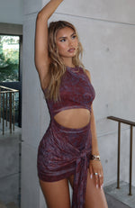 Too Much Heat Mesh Mini Dress Burgundy Paisley