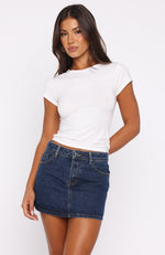 Won't Stop Searching Denim Mini Skirt Dark Blue