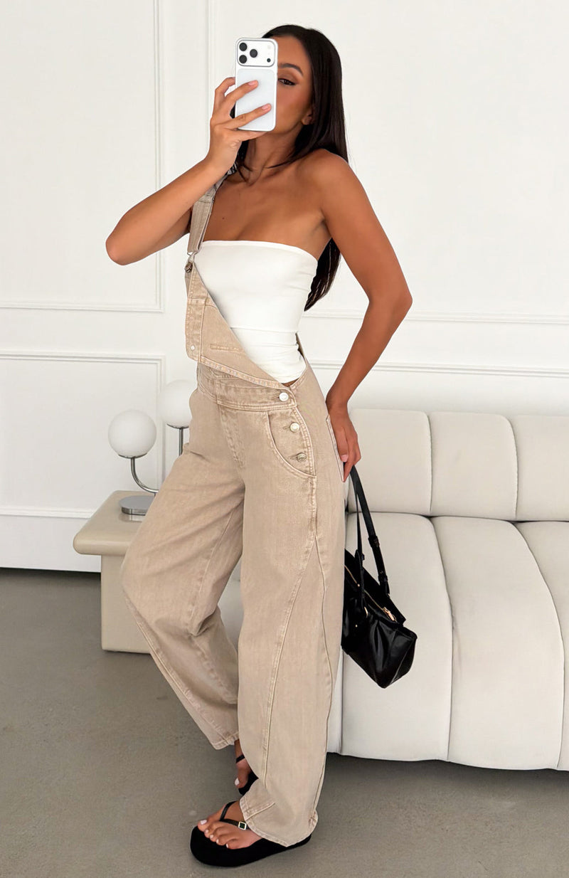 Wild About Her Denim Overall Jumpsuit Sesame Wash