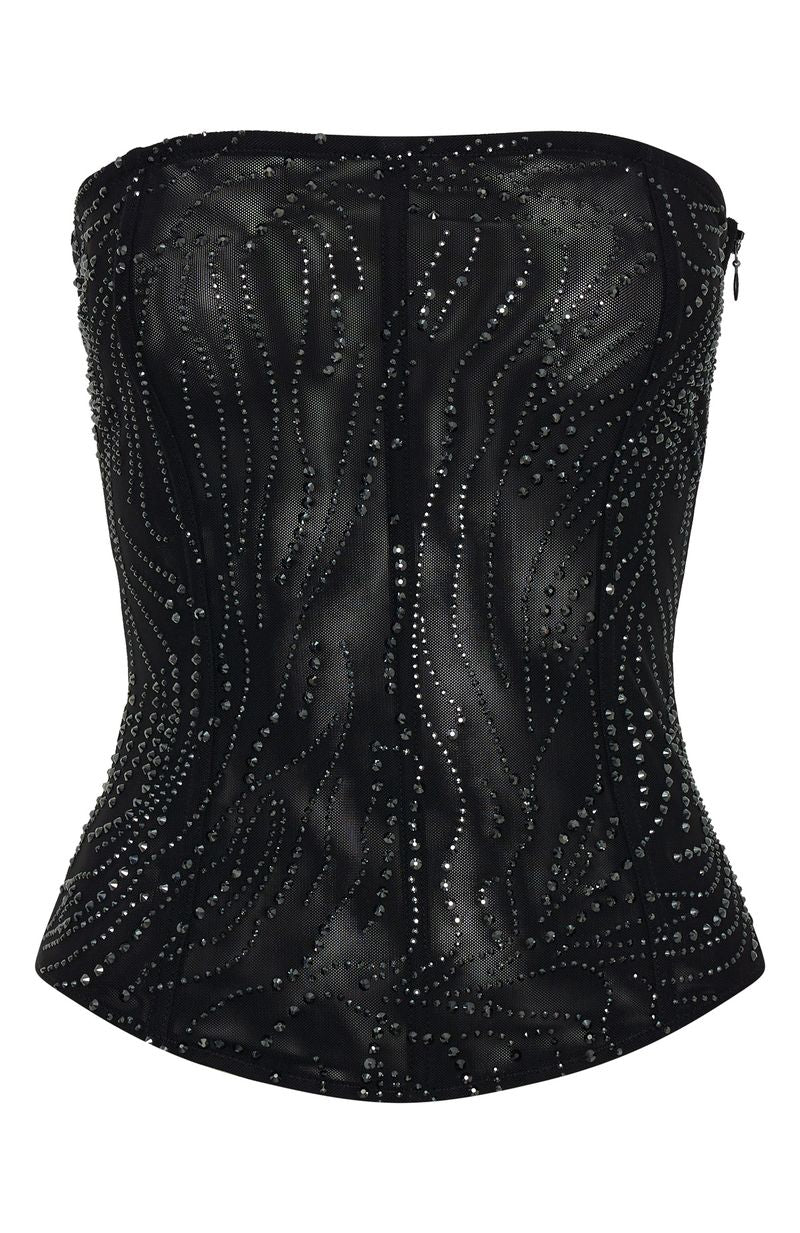Night Bloom Embellished Bustier Black | White Fox Boutique UK