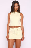 Happiness Is Key Mid Rise Denim Mini Skirt Lemon