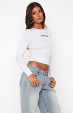 Love Addiction Long Sleeve Baby Tee Grey Marle