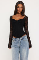 Midnight Rose Long Sleeve Lace Bustier Black