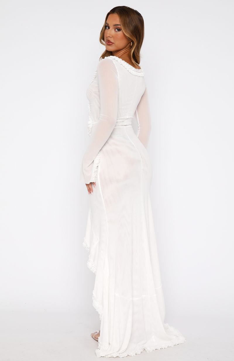 It Takes Time Long Sleeve Mesh Maxi Dress White | White Fox Boutique UK It Takes Time Long Sleeve Mesh Maxi Dress White | White Fox Boutique UK