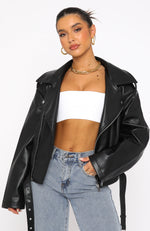 Seal The Deal PU Biker Jacket Black