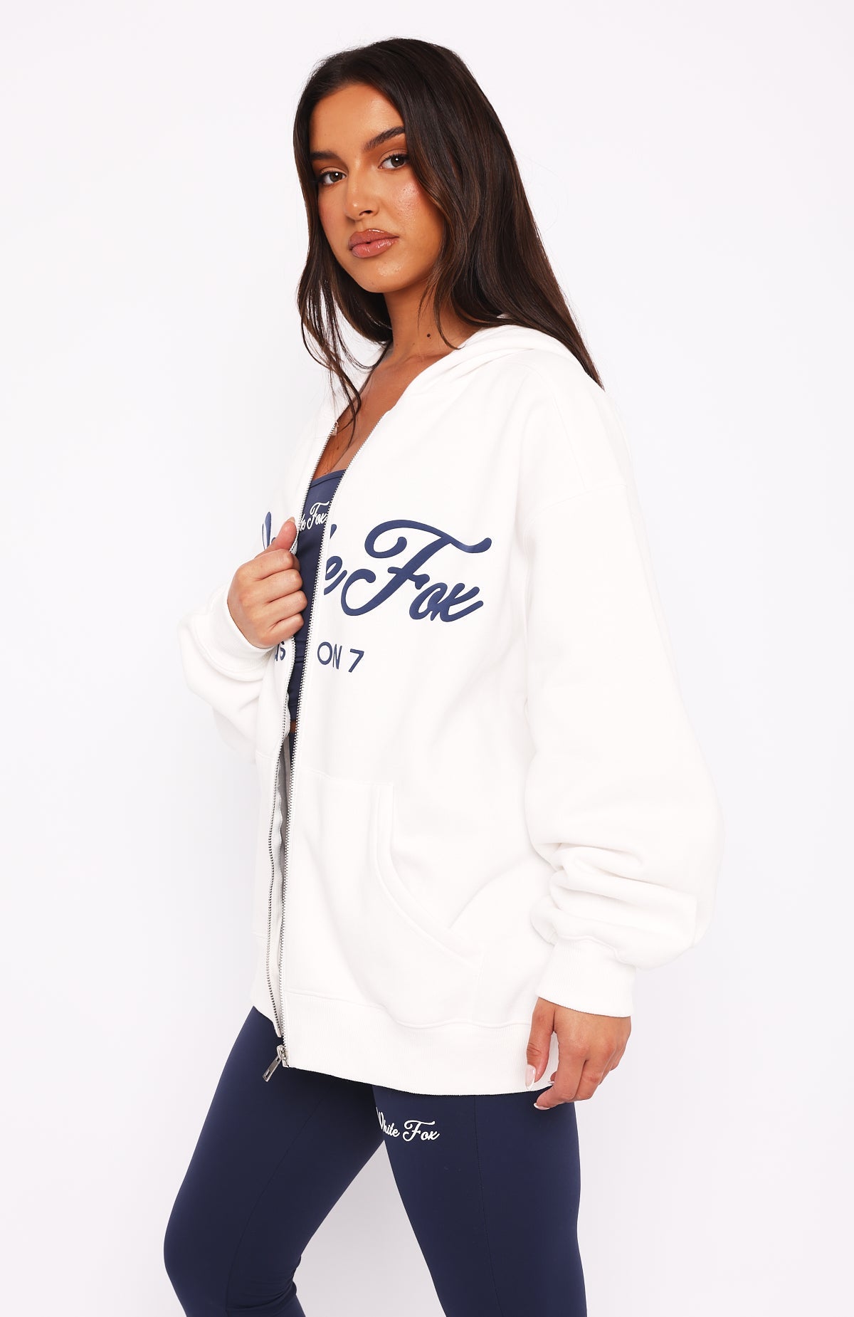 Season 7 Zip Front Hoodie Snow | White Fox Boutique UK