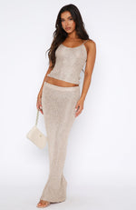 Star Shining Sequin Knit Maxi Skirt Champagne