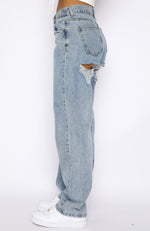 Taking A Trip Mid Rise Straight Leg Jeans Blue Wash