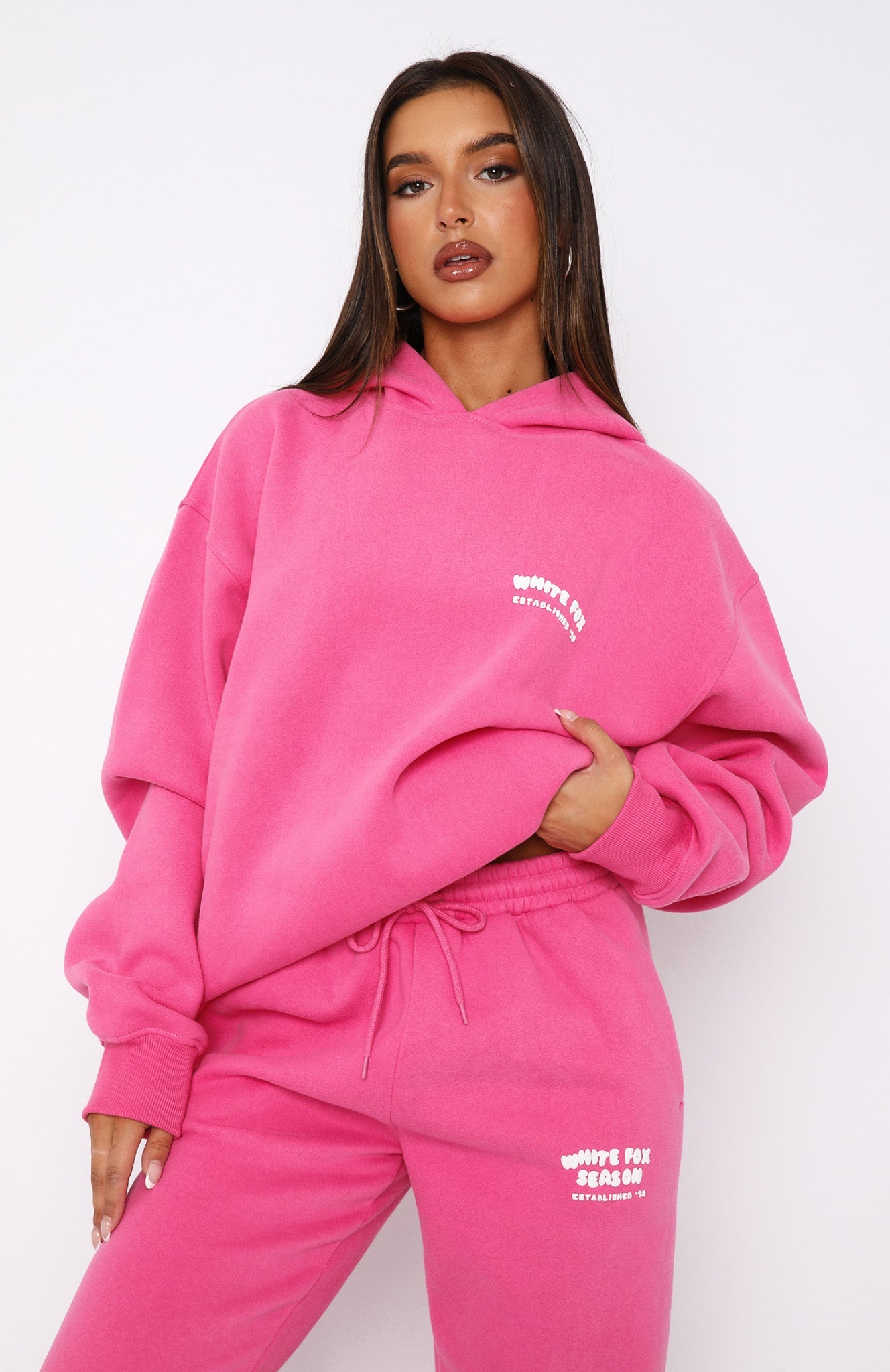 The Main Season Oversized Hoodie Hot Pink White Fox Boutique UK