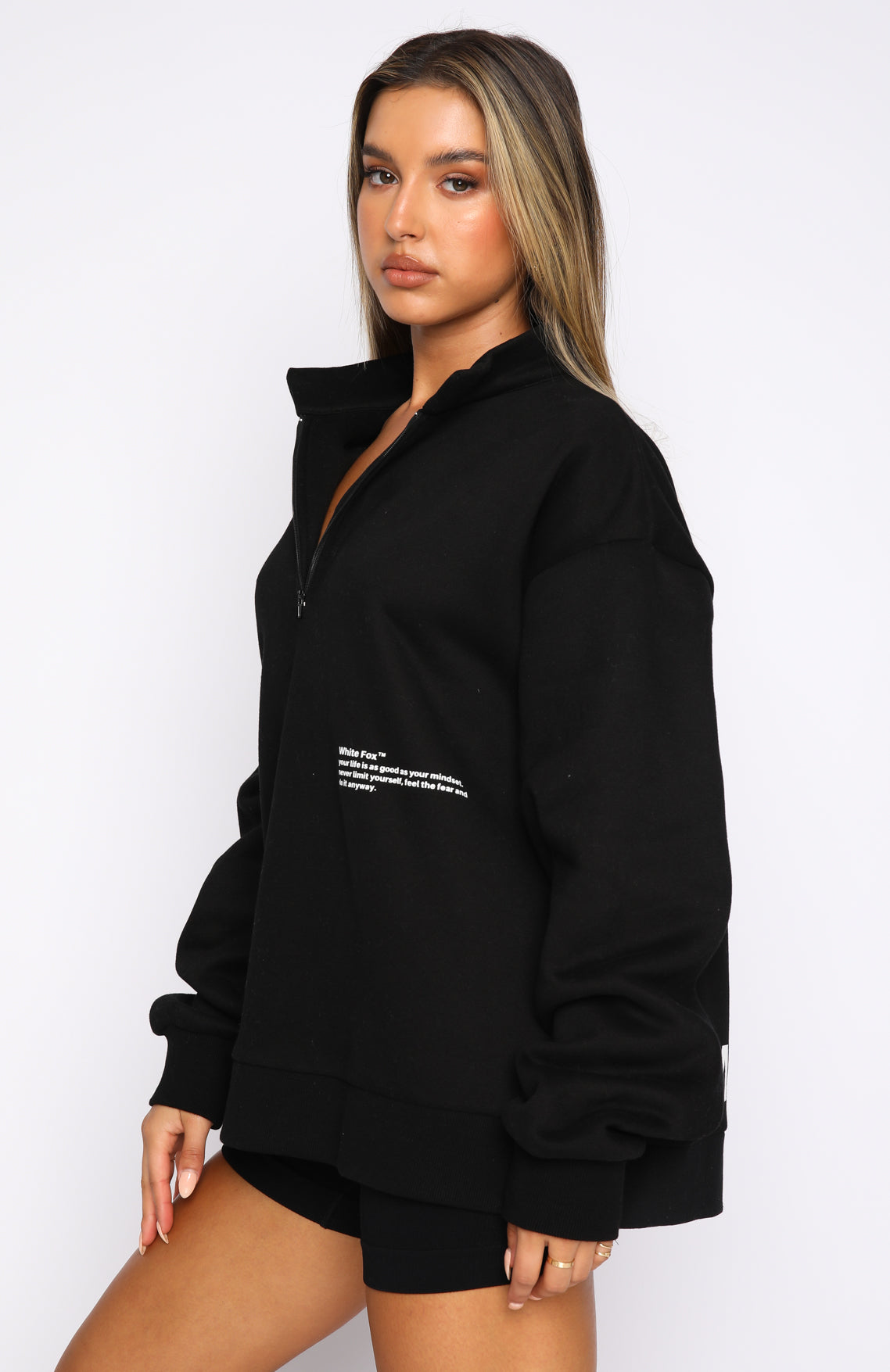 Caught Up With You Zip Front Sweater Black | White Fox Boutique