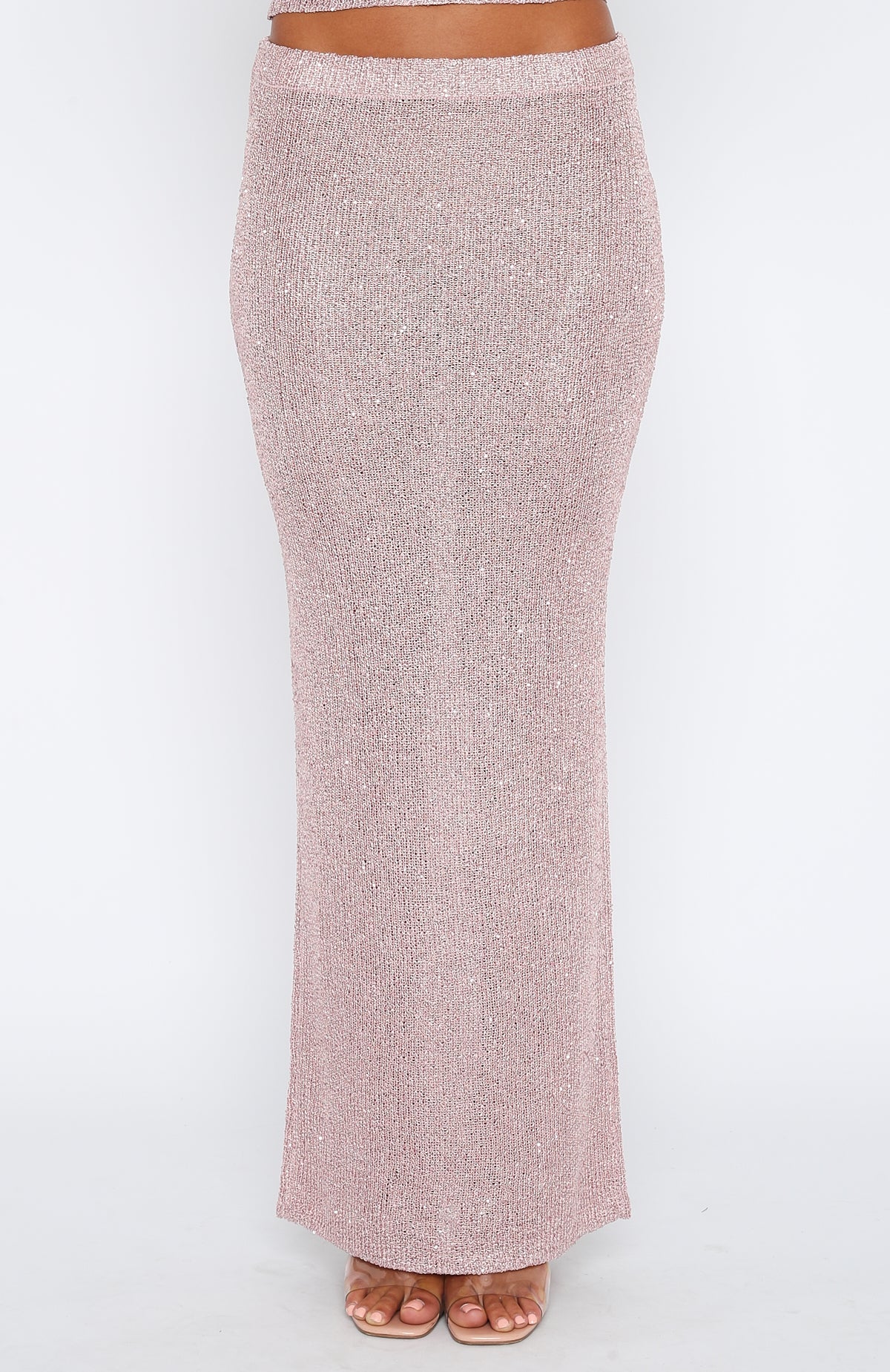 Star Shining Sequin Knit Maxi Skirt Pink White Fox Boutique UK