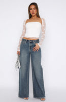 Call You Mine Mid Rise Wide Leg Jeans Brown Blue