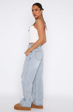 Make It Out Low Rise Wide Leg Jeans Mid Blue