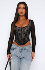 A Good Night Lace Long Sleeve Bustier Black