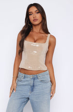 Can't Explain It Sequin Bustier Beige