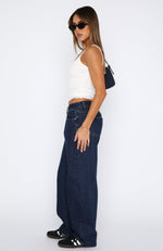 Bring The Style Low Rise Wide Leg Jeans Indigo Wash