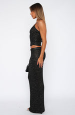 Star Shining Sequin Knit Maxi Skirt Black