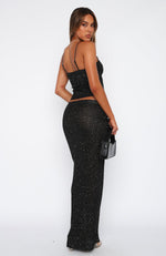 Star Shining Sequin Knit Maxi Skirt Black