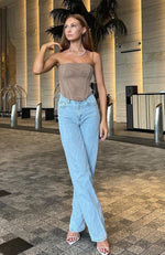 On Replay High Rise Straight Leg Jeans Ice Blue