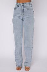 On Replay High Rise Straight Leg Jeans Ice Blue