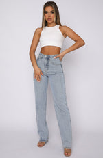 On Replay High Rise Straight Leg Jeans Ice Blue