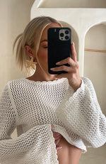 Want To Want Me Long Sleeve Crochet Top White