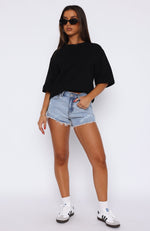 Push My Buttons Denim Shorts Mid Blue