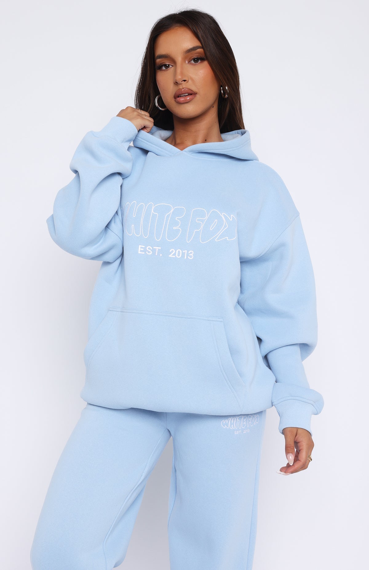 Light blue hoodie and sweatpants sales