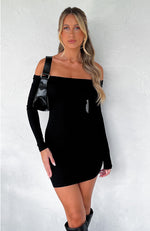 Nice And Clear Long Sleeve Ribbed Mini Dress Black